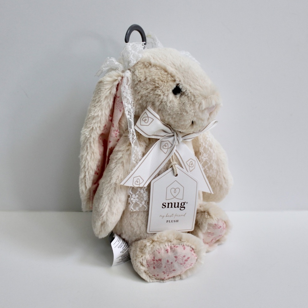 Snug Beige Lace Bow Bunny Plush Soft Baby Toy Stuffed Animal Lovey 12" Medium - Picture 2 of 5
